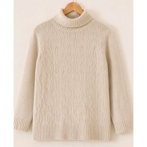 NWT Tabitha Webb Womens Large 80% Wool Cable Knit Turtleneck Sweater Ivory Cozy